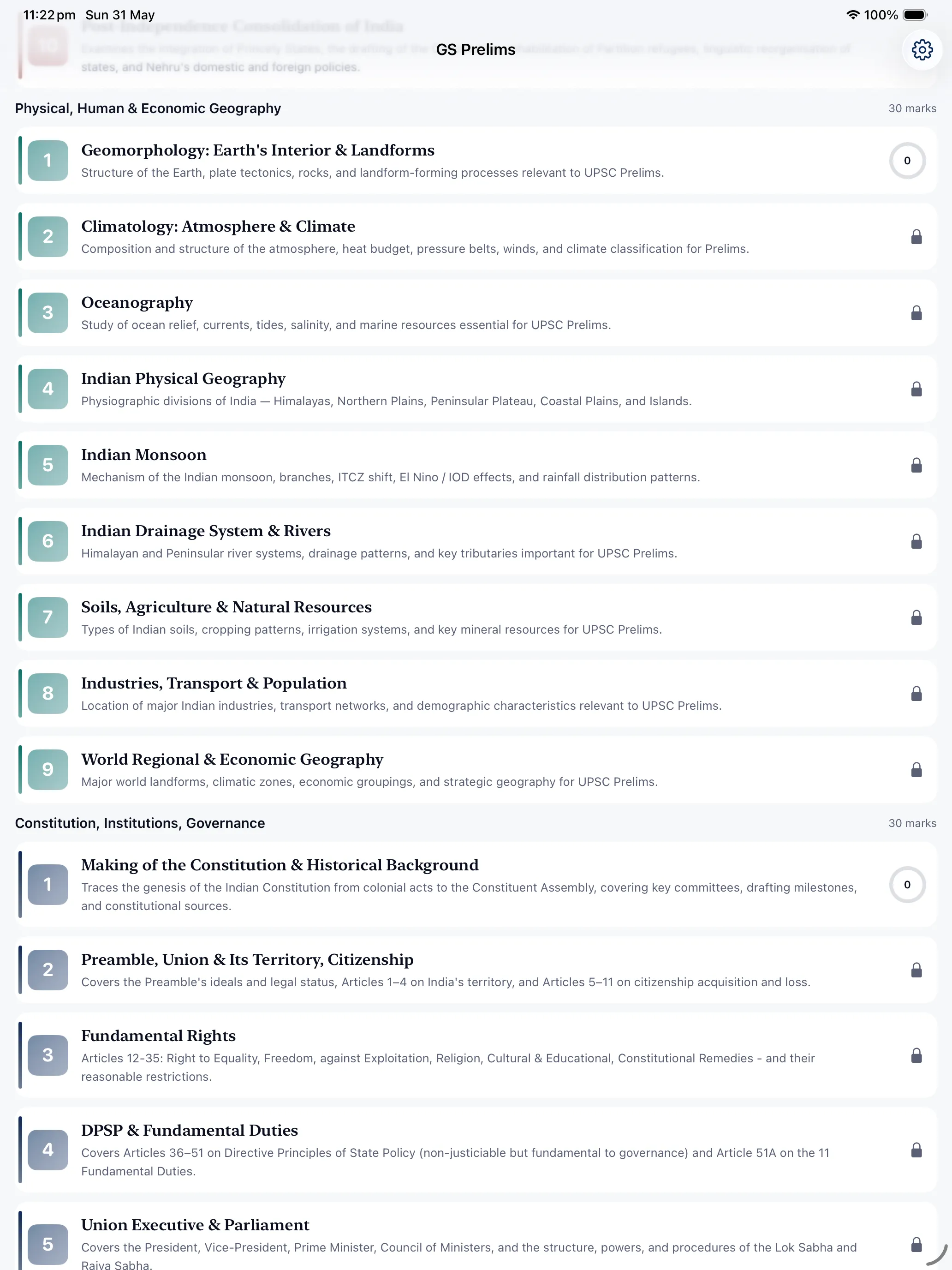 GS Prelims subjects on iPad
